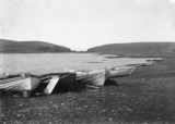Boats hauled up at Spiggie Loch