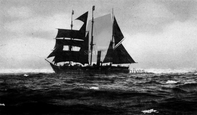 Auxilary steam whaler under full sail