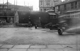Military boat trailer at the fishmarket