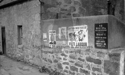 Election posters on air raid shelter, Freefield